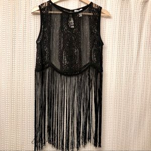 Black Fringe Lace Tank Top (IHeartRaves)